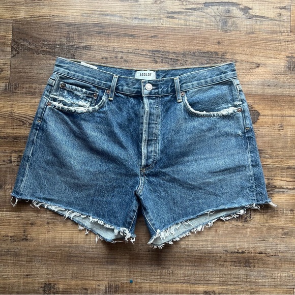 Agolde Womens Reese Blue Denim Cut Off Shorts Button Fly 100% Cotton Size 31 - Picture 1 of 10